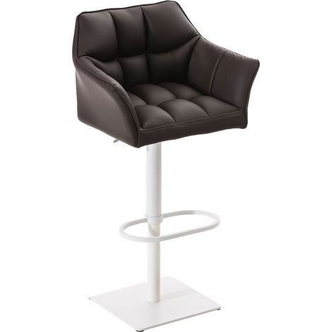 Sgabello da bar alto bancone cucitura quadrata marrone seduta in PVC struttura quadrata in metallo bianco 100004736