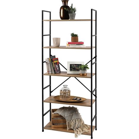 Bibliothek mit 5 Ebenen HOLBORN Kollektion – Industriestil, Eichen- und Schwarzfarben (1/2)