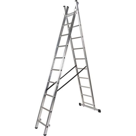 escalera aluminio 2 tramos 7+7 peldaños. plegable, antideslizante, resistente (1/3)