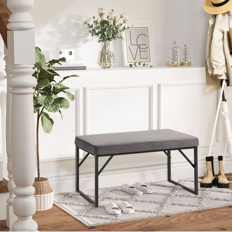 Banco tapizado efecto terciopelo gris oscuro 100 x 35 x 47 cm OKWISH (1/5)