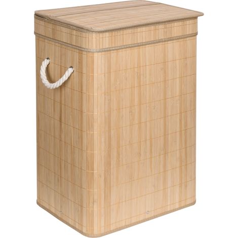 Cesto de ropa SOREN de bambú natural de 80 litros con tapa. (1/5)