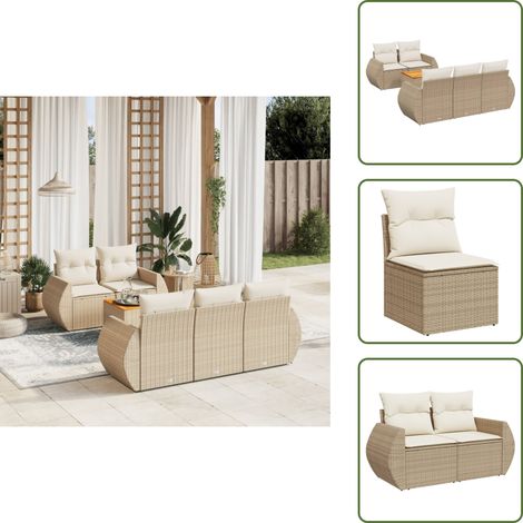 6-tlg. Garten-Sofagarnitur mit Kissen Beige Poly Rattan - Gartensortiment - Gartenmöbelset - Polyethylen Möbel - Outdoor Lounge Set - Rattan Gartenmöbel (1/5)