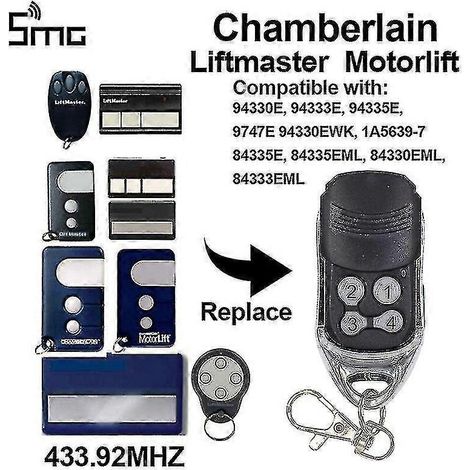 Télécommande de porte de garage Chamberlain Liftmaster pour moteur de levage 1a5639-7 D-66793 94335e 4335e 4330e 4333e 4332e Remplacement 433 MHz (94335e Etc) (ls) (1/4)