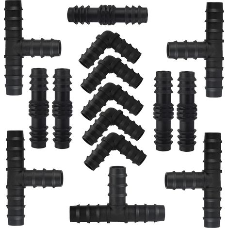 Lot de 15 raccords de connecteur d'irrigation goutte à goutte de 16 mm, raccord direct barbelé et coudé en T pour tuyau de tuyau de 16 mm (1/5)