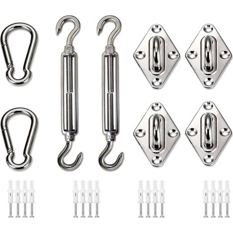 Kit di fissaggio per vele ombreggianti rettangolari, in robusto acciaio inox, per giardino, terrazza, cortile