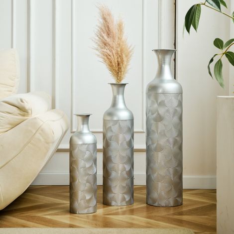 Lot de 3 vases de sol 19,99x19,99x83,01 cm en métal argenté, moderne pour salon FloraGrace (1/5)