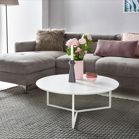 Table basse ronde 80x80x33 cm plateau et piétement blanc