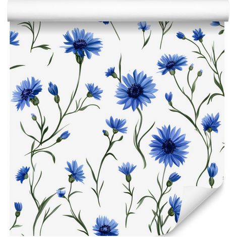 Papier peint Fleurs et Feuilles Blanc, Gris clair et Bleu 50x1000 cm (1/5)