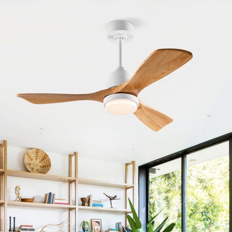 Ventilateur de plafond 114 cm avec éclairage LED, télécommande, moteur DC réversible, 6 vitesses, naturel (1/5)