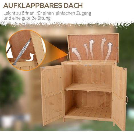 Armoire de jardin en bois de sapin, abri de jardin imperméable 74x43x88cm, remise avec double porte, 2 compartiments, rangement d'outils, cabanon pour jardin, terrasse, naturel (1/5)