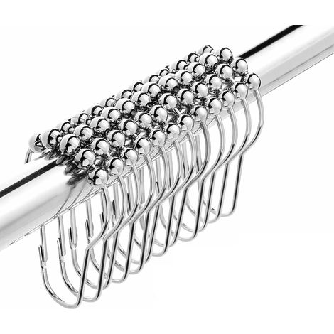 24 Anneaux de Douche, Acier Inoxydable Antirouille, Crochet Coulissant, Salle de Bain (1/5)