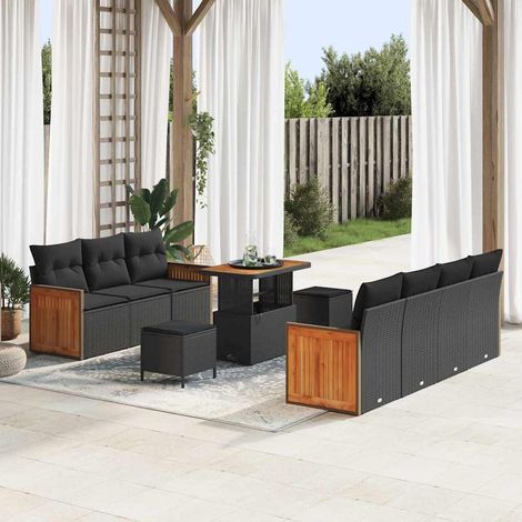 Garten-Sofa-Set mit Kissen mit Speicher 10 pcs Schwarz vidaXL (1/5)