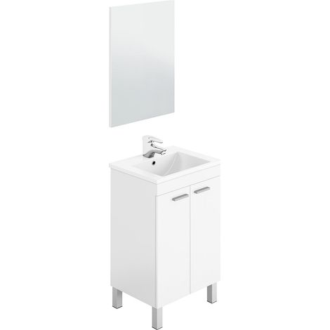 Meuble sous-vasque, Meuble de salle de bain, armoire 2 portes avec miroir, lavabo non inclus, 50x40h80 cm, Blanc (1/5)