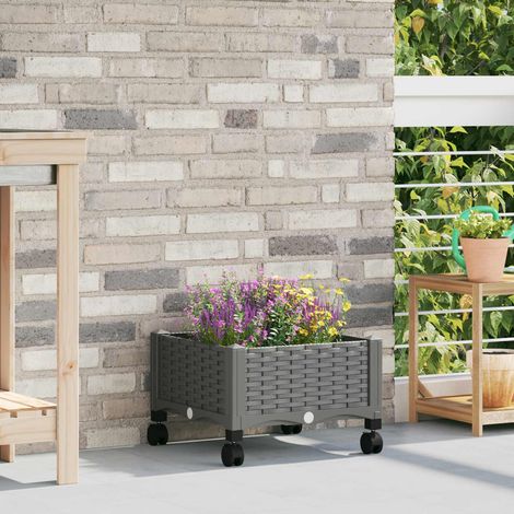 vidaXL Macetero de Jardín con Ruedas Gris Claro 40 x 40 x 29 cm PP (1/5)