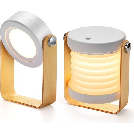 Lampe de chevet - Poignée en bois vintage - 3 niveaux de luminosité - Portable et pliable (1/5)