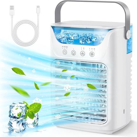 Raffrescatore d'aria personale portatile,raffrescatore evaporativo 3 in 1 con 3 velocità,luce notturna a LED e timer di 6 ore