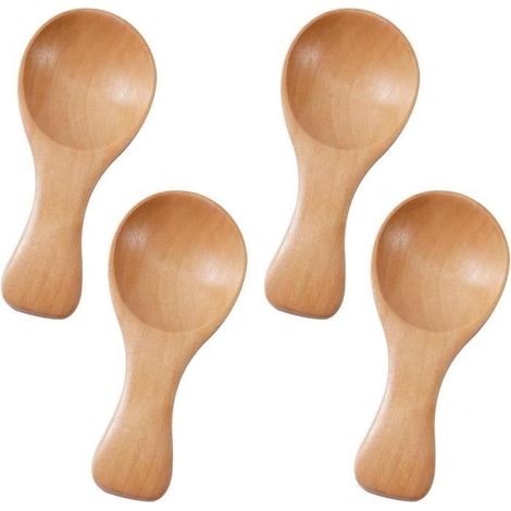 Cuillères en Bois - Ustensiles de cuisine - Lot de 4 - 8,5x3,5 cm - Idéal pour épices et condiments