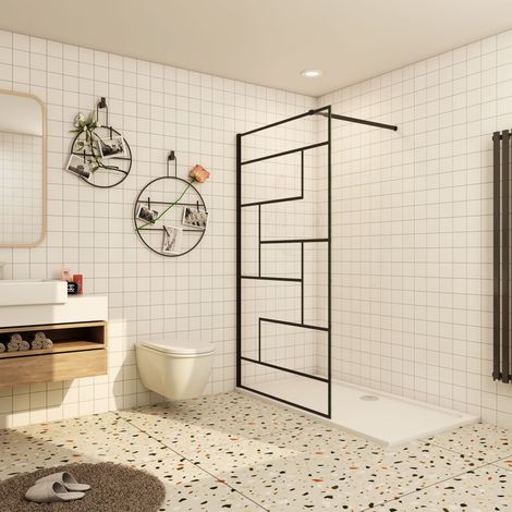 Paroi de Douche 140x200cm - Verre Anticalcaire 8mm Noir Mat -  Fixation par Barre Carrée Extensible 73-120cm
