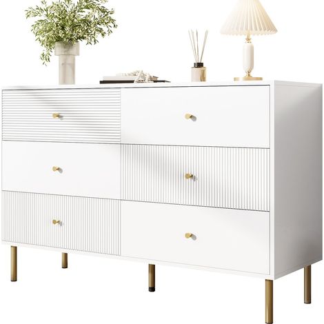 PLACARD avec 6 tiroirs spacieux en MDF Blanc 120.00 x 40.00 x 78.00 (1/4)