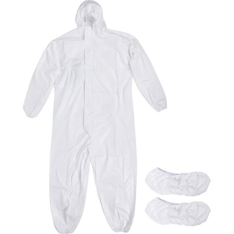 Combinaison de protection intégrale à capuche avec couvre-chaussures réutilisables, vêtement de sécurité unisexe L (1/5)