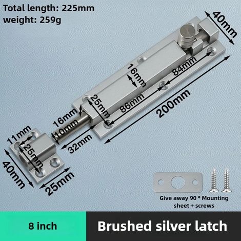 (Argent - 20 cm) Verrou de sécurité de porte en alliage d'aluminium, boucle, loquet de fenêtre, verrou de porte coulissante robuste et épais, quincaillerie pour la maison (1/5)