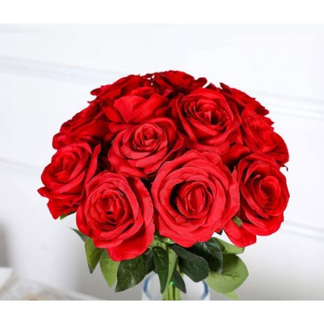 Lot de 12 Roses Artificielles Rouges 53 cm, Fleurs en Soie Réalistes pour Bouquet de Mariage, Fête des Mères et Décoration de la Maison (1/5)