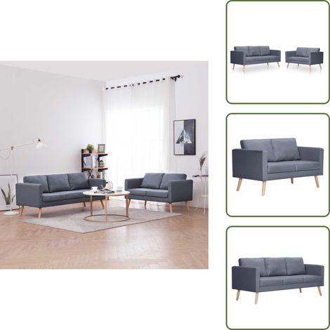 Divano in legno - vidaXL Set Divani a 2 e a 3 Posti in Tessuto Grigio Scuro -