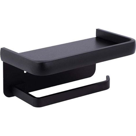 Porte Papier Toilette Mural Support Papier Rouleau Aluminium Derouleur Papier WC avec Étagère de Rangement Noir (1/5)