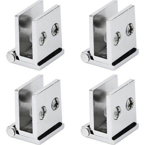 Set of 4 Glass Door Hinges, 0° Opening Angle, Kitchen Cabinet, Showcase, Shower, Clamping Hinges, for 5 mm Thick Glass (1/4)