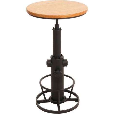 [JAMAIS UTILISÉ] Table de bar HHG-032, table de bistrot, réglable en hauteur pivotant repose-pieds Industrial bois massif Ø 61 cm, naturel