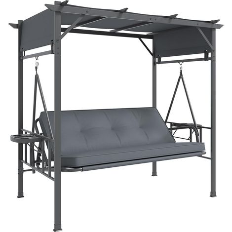 YODOLLA 3-Sitzer Hollywoodschaukel mit Dach, Gartenschaukel mit Liegefunktion aus Metall mit hängender Wolkenhammock-Sessel, Grau (1/5)