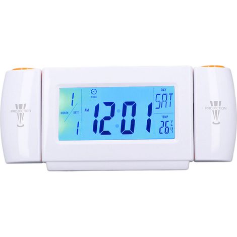 Projektionswecker mit blendfreiem LED-Nachtlicht, Sprachsteuerung, Induktions-Temperaturanzeige, LED-Uhr, Weiß/Orange (1/5)