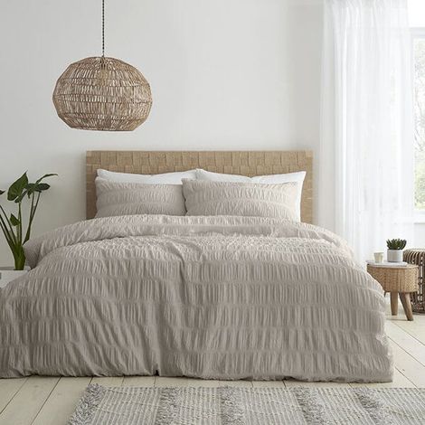 Catherine Lansfield Seersucker Double Duvet Set Natural