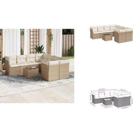 9-tlg. Garten-Sofagarnitur mit Kissen Beige Poly Rattan - Gartenmöbel Set - PE-Rattan Möbel - Outdoor Sofa - Esstisch - Lounge Set (1/3)