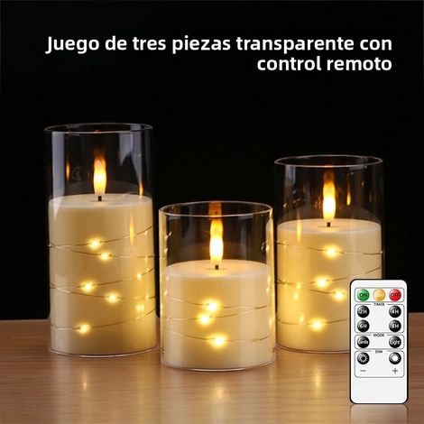 Bougie LED transparente sans flamme avec guirlande lumineuse en forme d'étoile - Fonctionne sur piles - Minuterie - Télécommande incluse (1/4)
