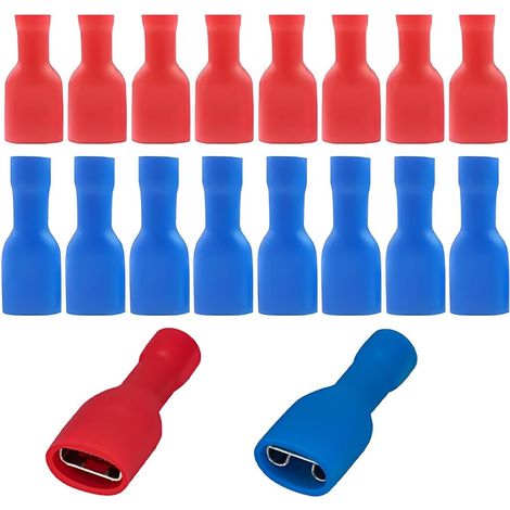Lot de 100 cosses electriques a sertir bornes de câble femelles à déconnexion rapide entièrement isolées pour 1,5-2,5 mm² (16-14 AWG) Bleu, rouge pour 0.5-1.5mm² (22-16 AWG) (1/5)