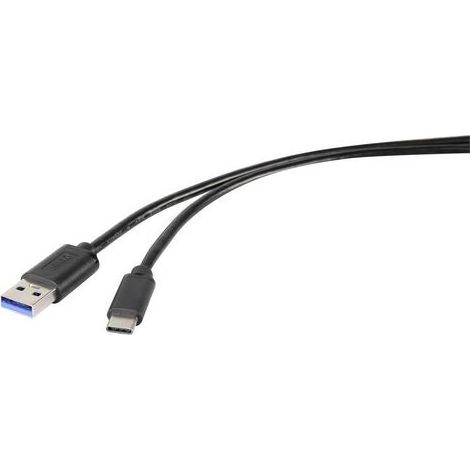 Renkforce USB 3.2 Gen1 USB-A Male to USB-C® Male Cable, 0.30 m, Black, RF-4536472 (1/3)