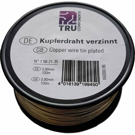 Fil de cuivre TRU COMPONENTS 1515008//100 1562135 Ø extérieur (sans vernis isolant): 0.80 mm 100 m (1/2)