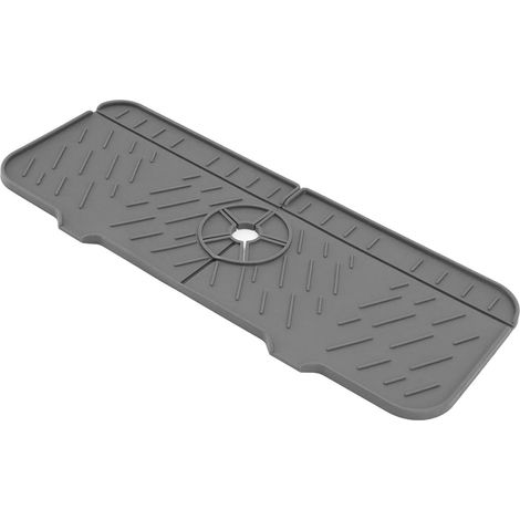 Wiederverwendbare Silikon-Wasserhahn-Absorptionsmatte mit Abflussdesign, lebensmittelechte Wasserhahn-Wasserauffangmatte, weit verbreitet in der Küche (Grau). (1/5)