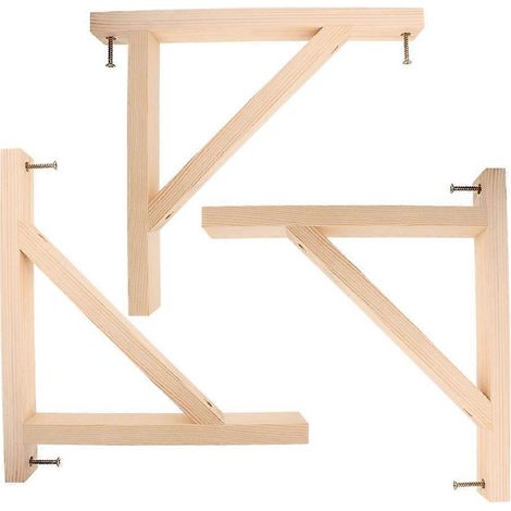 Lot de 3 supports triangulaires muraux en bois pour étagères de rangement et d'exposition, couleur ivoire. (1/5)