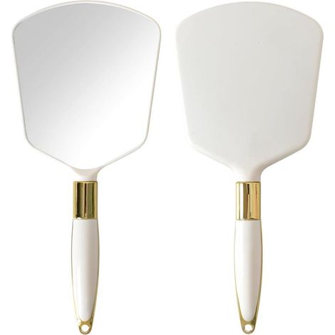 Miroir à main, miroir de maquillage avec poignée professionnelle, miroir de courtoisie pour le maquillage quotidien (24 x 11 cm) (carré blanc) (1/5)
