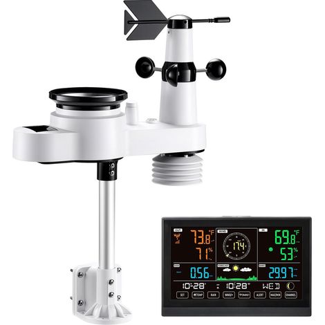 Station Météo Wi-Fi 5-en-1, Écran VA 190,5 mm, Capteur Solaire Sans Fil, Mesure de Température, Humidité et Pluviométrie (1/5)