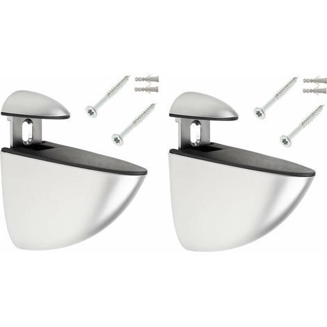 2x support étagère murale 70mm réglable type pelican métal couleur argent chromé mat avec vis + cheville cuisine salle de bain meuble taquet attache universel