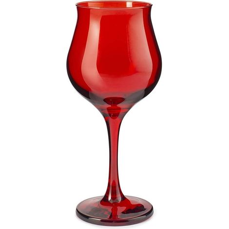 TrAdE Shop Traesio - Set 6 Calici Vino Rosso 37 cl Forma Tulipano Vetro Rosso Festivo Per Brindisi Natale - (1/4)