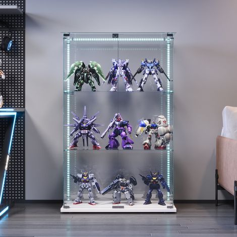 Glasvitrine 78,5 x 35 x 123,3 cm mit Doppeltür, verstellbarer LED-Beleuchtung und Schloss, Hartglas, Weiß