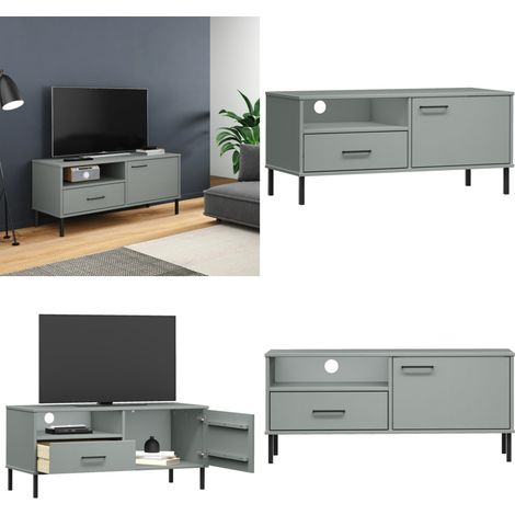 Meuble TV avec pieds en métal Gris Bois de pin massif OSLO - Meuble Tv - Meuble Téléviseur - Rangement Tv - Unité Tv - Support Tv - Home & Living (1/5)