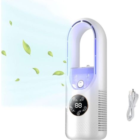 Tischventilator ohne Rotorblätter mit Luftbefeuchter, kleiner persönlicher Sprühventilator, 6 Geschwindigkeitsstufen, leiser Nachttischventilator fürs Schlafzimmer mit Timer und LED-Licht, Ventilator