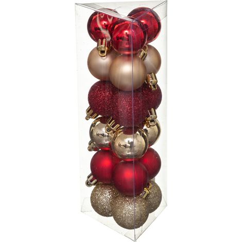Weihnachtskugeln Set aus Kunststoff, 18-teilig, Ø 3 cm