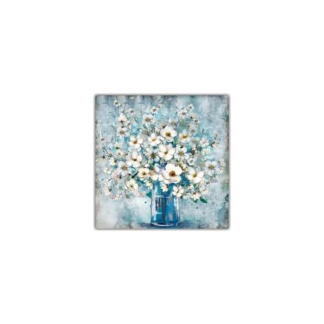 Tableau peinture à l'huile jasmin sur toile, décoration haut de gamme pour salon, bureau, étude – Style fleur élégant– (1/3)