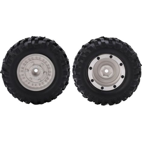 2 Pièces Moyeux de Jantes en Métal de 0,9 Pouces avec Pneus en Caoutchouc de 96mm pour Voiture SCX10 D90 RC Argent (Silver) (1/5)